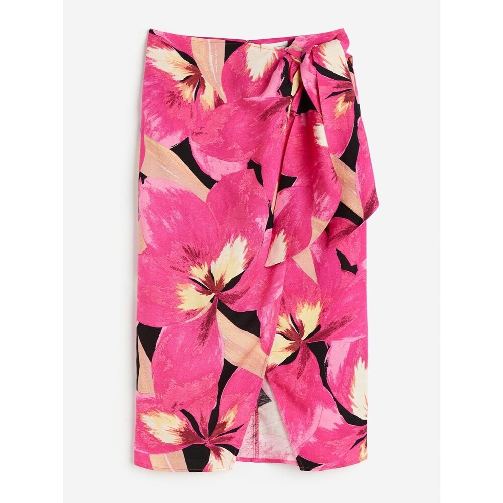 H&M Pink Linen Floral Orchid Swim Sarong Cover-Up Vacation Summer Tropical Sz 16